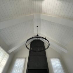Shiplap and ceiling beams on vaulted ceiling, Oakville, ON