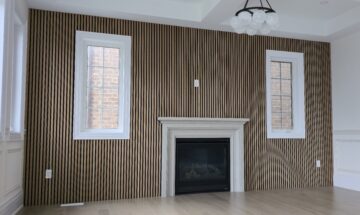 Fluted panels accent wall in the house in Oakville, ON