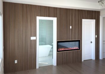Fluted panels accent wall in the house in Oakville, ON
